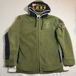 Bradford Exchange Men’s Army Jacket L Green Fleece Full Zip Hooded USA Military